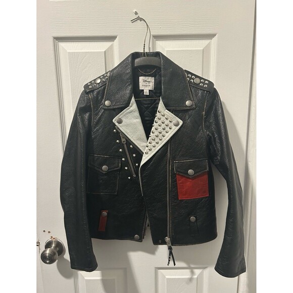 Disney x Coach limited edition leather color block Mickey Moto jacket w/ studs - Picture 2 of 8